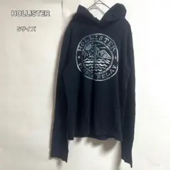 HOLLISTER ブラックパーカー プリントロゴ フーディーSサイズスウェット