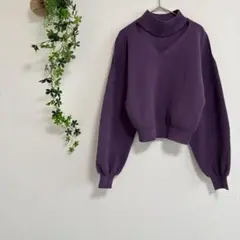 ［MURUA］チョーカー風ネック リブニット（F）パープル 長袖