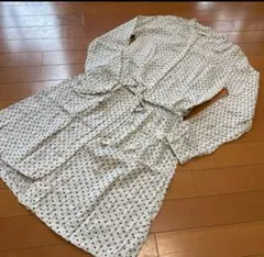 青水玉模様 シャツワンピース 長袖　サイズM