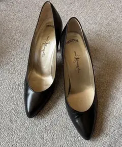 銀座かねまつ ブラック レザーパンプス