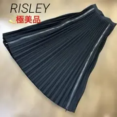 【完売】RISLEY プリーツフレアスカート ジッパー　ロゴプリント　黒　Fのサムネイル