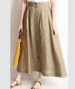 SLOBE IENAフロントボタンリネン混ロングスカート