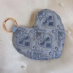 ハート型ポーチ　インド刺繍ポーチ ブルー