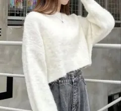 INGNI イング　ショート丈シャギーニット　アイボリー