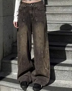 SHEIN ストレートジーンズ ワイドデニムパンツ