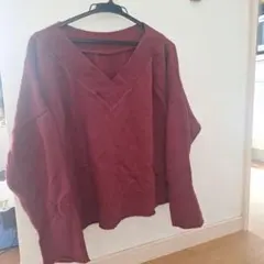【grobalwork】長袖カットソー ボルドー Vネック M　2way