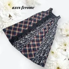 axes femme アクシーズファム　チェック　花柄　ジャンパースカート