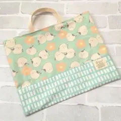 切り替えあり　レッスンバッグ【シマエナガ　くすみグリーン　格子柄　花柄】