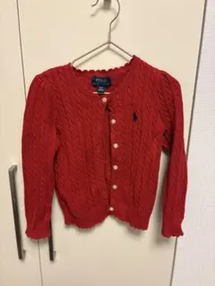 ラルフローレン　赤いケーブルニットカーディガン