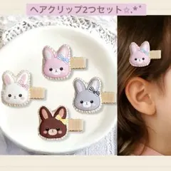 選べるうさぎちゃんのヘアクリップ♡滑り止め付 3.5cm キッズ ベビー 2つ