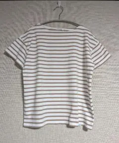 【美品】FORK&SPOON ボートネックボーダーTシャツ　ベージュ×ホワイトのサムネイル