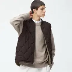 美品✨【GU】ヒートパデッドチェックベスト(リバーシブル仕様)保温機能　ブラウンのサムネイル