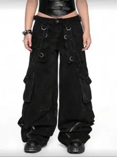 ブラックカーゴパンツ ジッパー付き