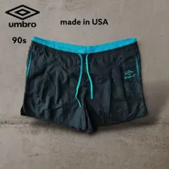 希少UMBRO90sUSA製アンブロナイロンショートパンツ刺繍ロゴ無地黒L古着のサムネイル