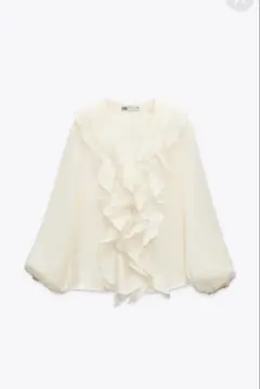 【今季購入】【未使用品】ZARA フリルシャツ エクリュ　S