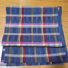 名古屋帯 青 赤 チェック柄【普段使い】