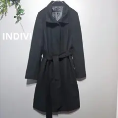 【INDIVI】羊毛カシミア混合 ウールコート サイズ40ベルトあり