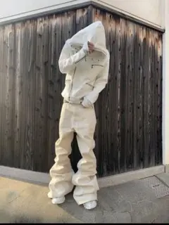 ホワイト ブーツカットデニム フレアパンツ swag y2k