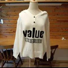 フード付きホワイトニット セーター M