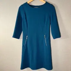 美品✨【OFUON】(36 S)立体柄ストレッチジップワンピース　七分袖　通勤