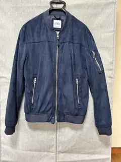 ZARA メンズ スエード調 ボンバージャケット ネイビー M