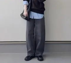 GU バレルレッグジーンズ 標準丈S ダークグレー