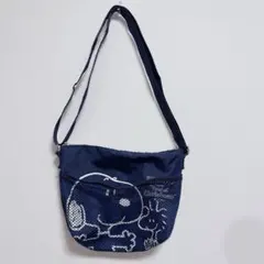 美品★スヌーピー ショルダーバッグ メッシュポケット ネイビー PEANUTSのサムネイル