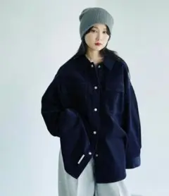 新品LEPSIMコーデュロイBIGシャツ　ネイビー