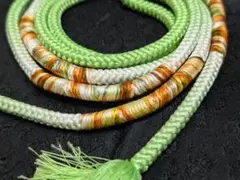 帯締め 丸組 黄緑×白 差し色 コーデ映え 美品 小紋 紬 カジュアル着物