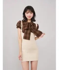 ダーリッチ レイヤードライクボウタイニットミニワンピース ニットワンピ