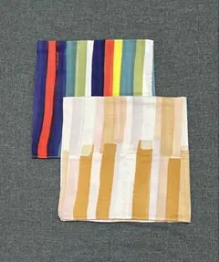 水彩風ストライプデザインのハンカチ★2枚セット