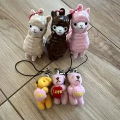 アルパカ ミニチュアフィギュアキーホルダー 3点セット　熊キーホルダーおまけ付き