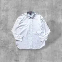 TOMMY HILFIGER ストライプB.Dシャツ胸　刺繍　白／水色XL高品質