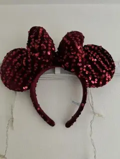 赤いスパンコール ミッキー耳カチューシャ