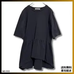 【美品】ブラウス　チュニック　シャツ　半袖　M ネイビー　レディース