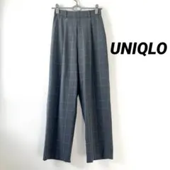 【美品】UNIQLO ユニクロ タックワイドパンツ（チェック）グレー Sサイズ