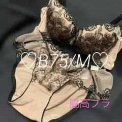 B75M ♡刺繍レースブラ＆ショーツセット/脇高ブラ新品