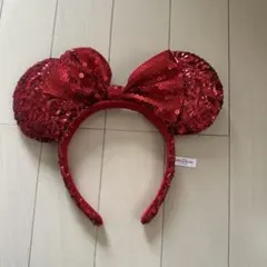 赤いスパンコール ミッキー耳カチューシャ