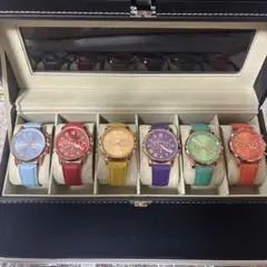 【収納箱付き新品】男女兼用腕時計6本セットカラフル ローズゴールド 動作確認済◎