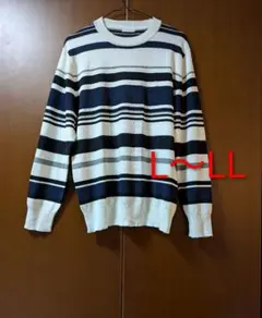 ジーユー　GU　薄手セーター　レディースL　白とグレー、黒のボーダー