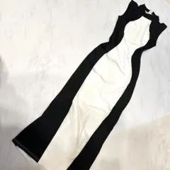 モノトーン配色 ロングワンピース S 後ろチャック