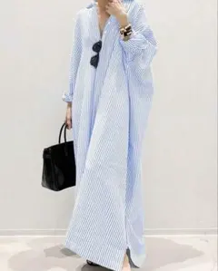 【新品】ロングシャツワンピース ストライプシャツ