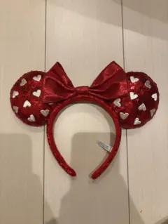 ディズニー ミニーちゃん ハート柄 スパンコール カチューシャ 赤