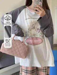 DAZY 女性用カートゥーン柄カラーブロック ラグラン袖Tシャツ ロンt