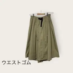 バックナンバー ウェビングベルト付き ロングフレアスカート カーキ P418のサムネイル