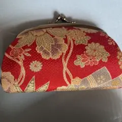 花柄がま口コインケース 赤