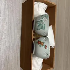 青緑色の葉と花模様の小鉢 5点セット木箱入り