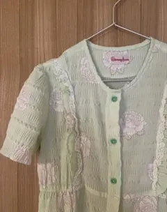 ヴィンテージ レトロ古着 花柄ナイティワンピース 半袖　グリーンのサムネイル