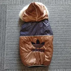 adidas フード付きダウンジャケット ブラウン/ネイビー XL