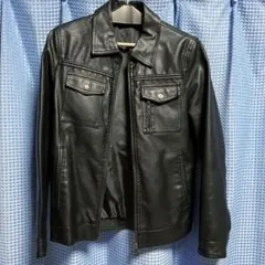 フェイクレザージャケット ジップ ブルゾン PU ブラック S